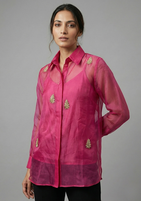 Fuchsia Pure Organza Shirt