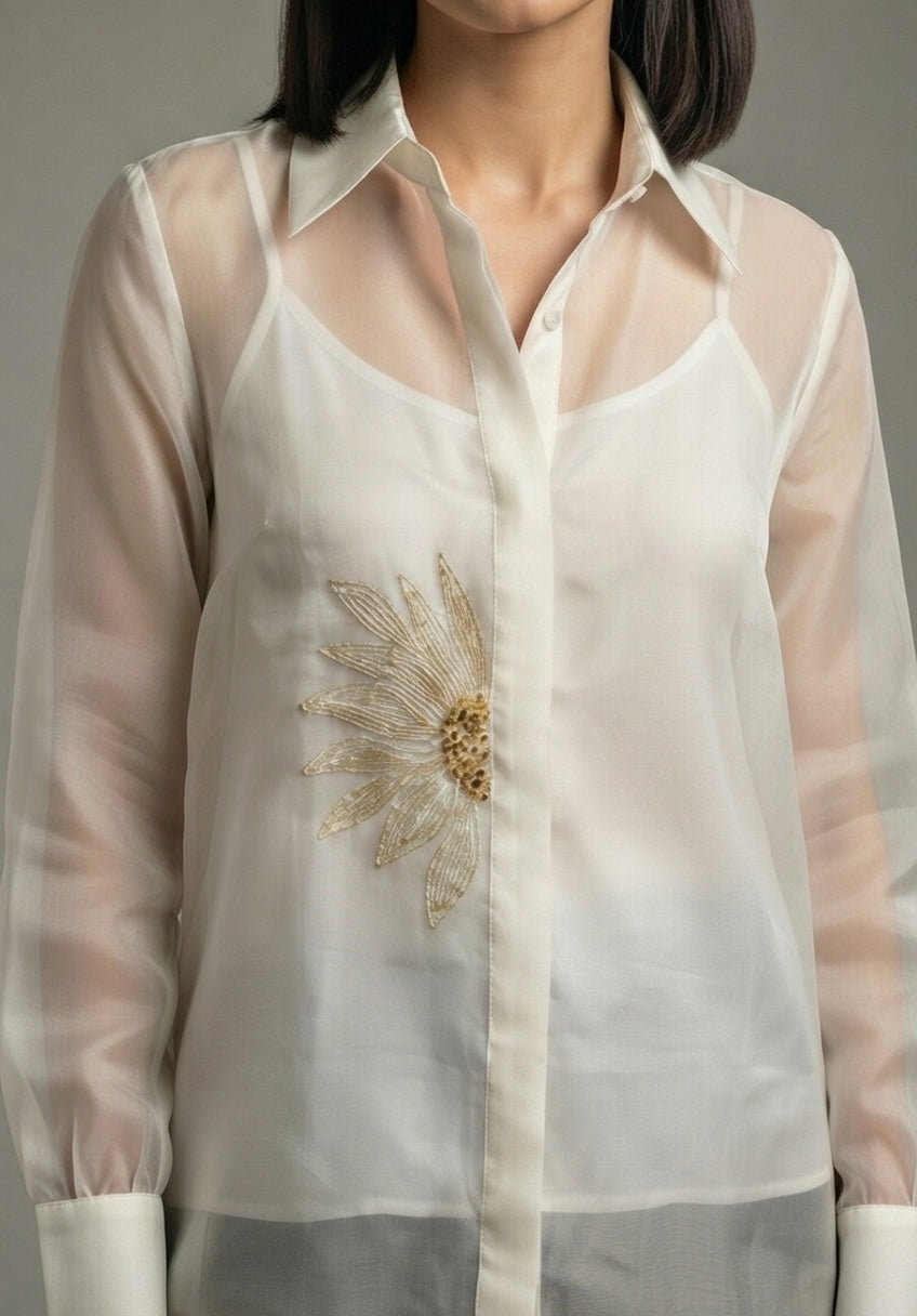 The Ivory Sunflower Pure Organza Shirt
