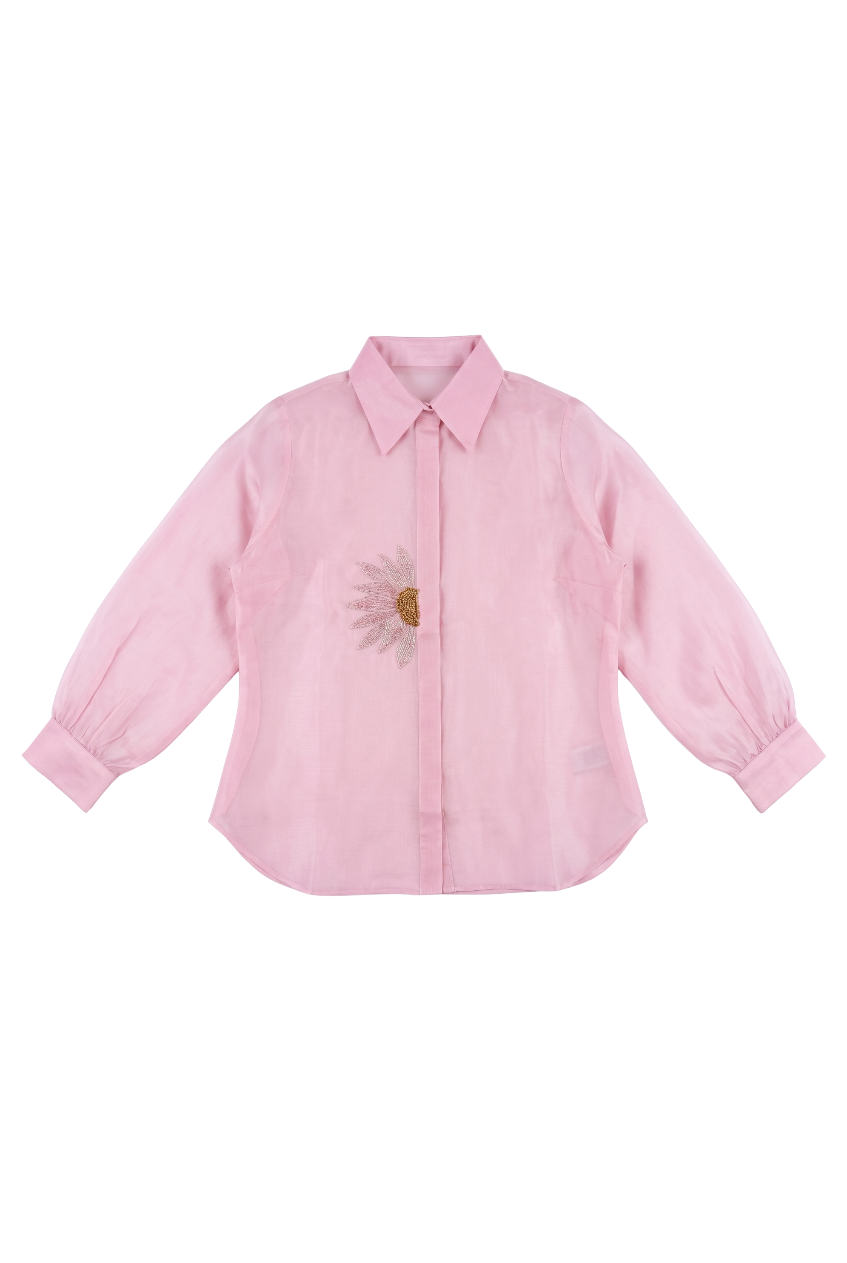 The Baby Pink Sunflower Pure Organza Shirt