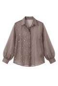 Gray Pearl-Embellished Pure Organza Shirt