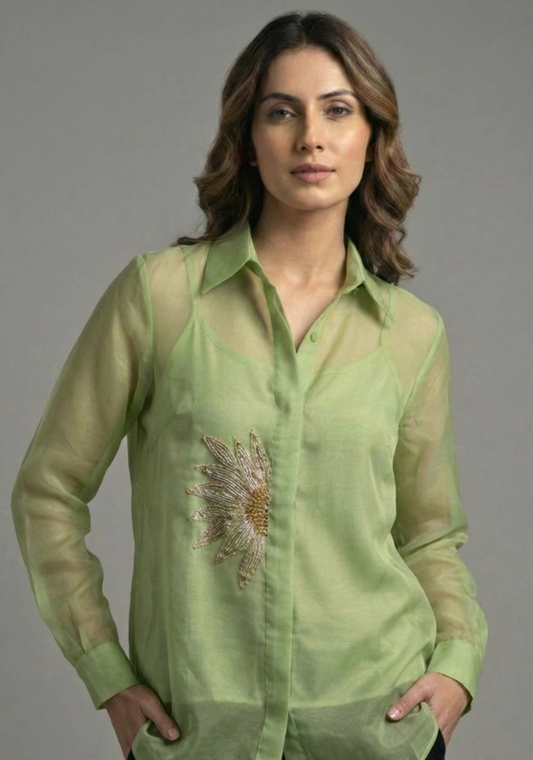 The Sprout Green Pure Organza Shirt