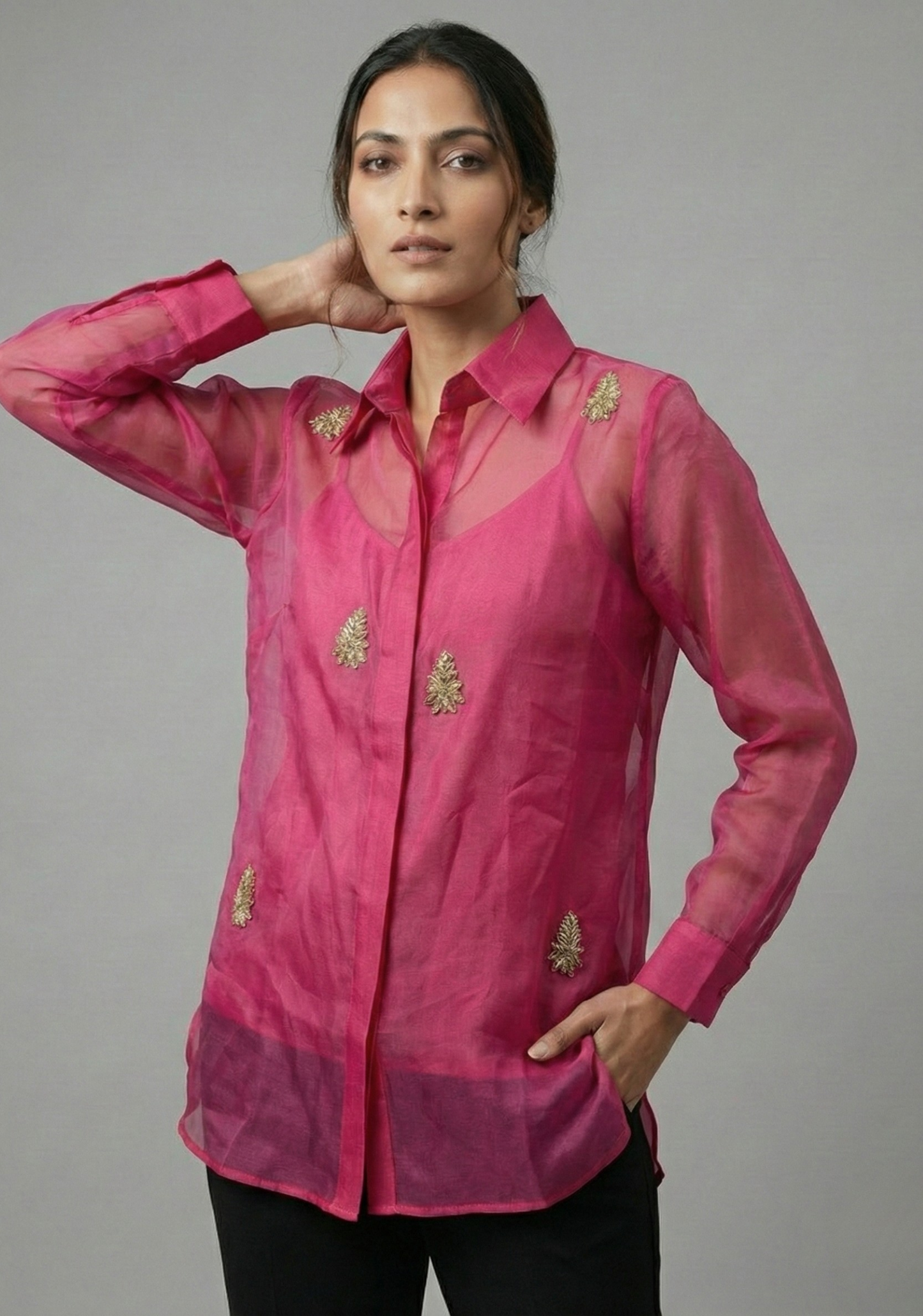 Fuchsia Pure Organza Shirt