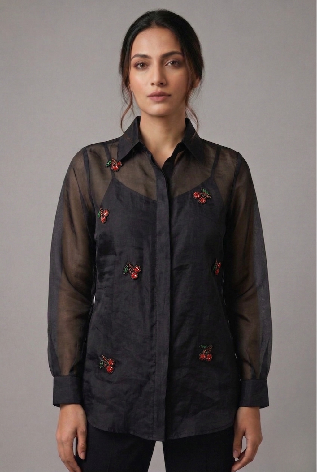 The Midnight Cherry Blossom Organza Shirt