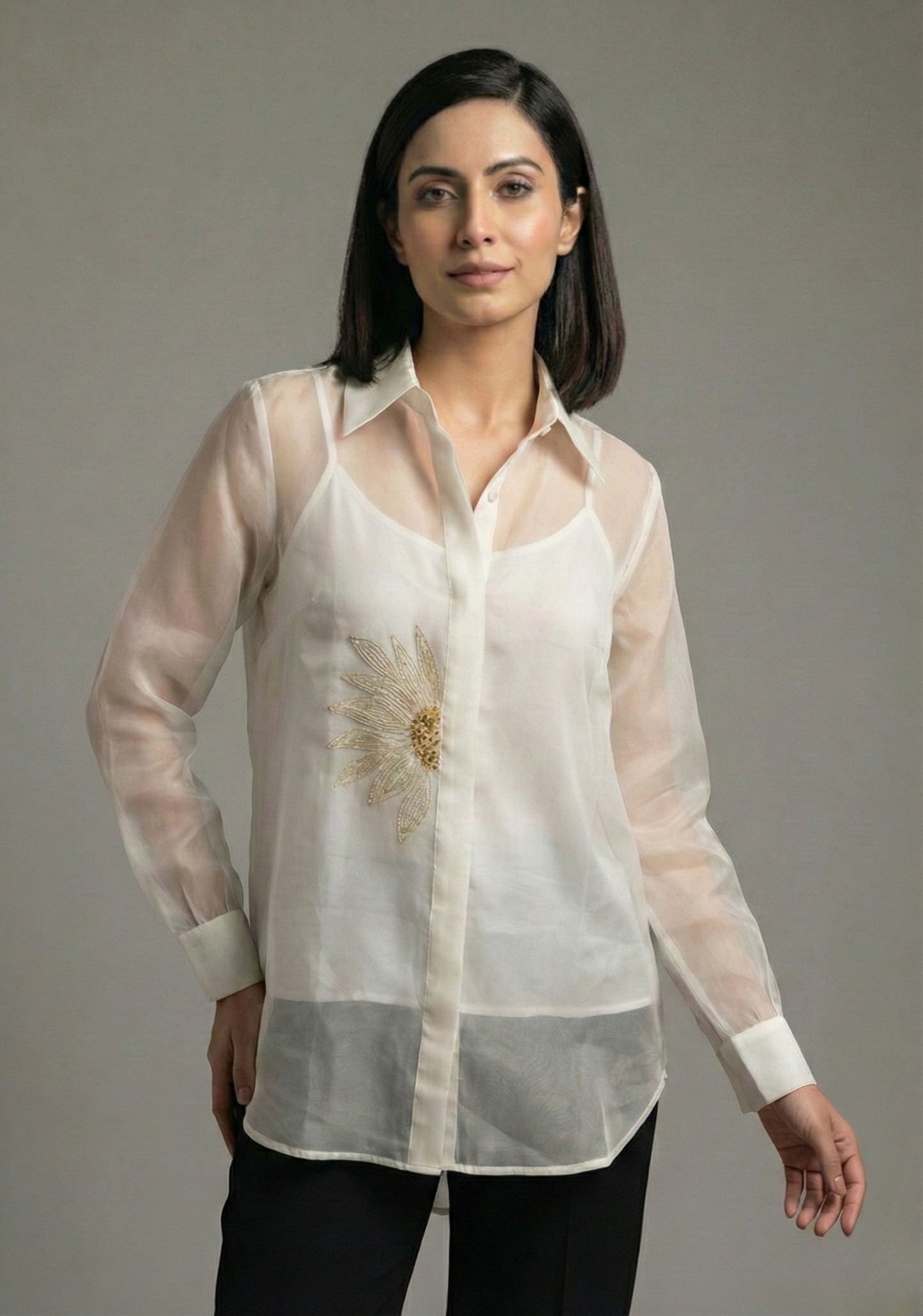 The Ivory Sunflower Pure Organza Shirt