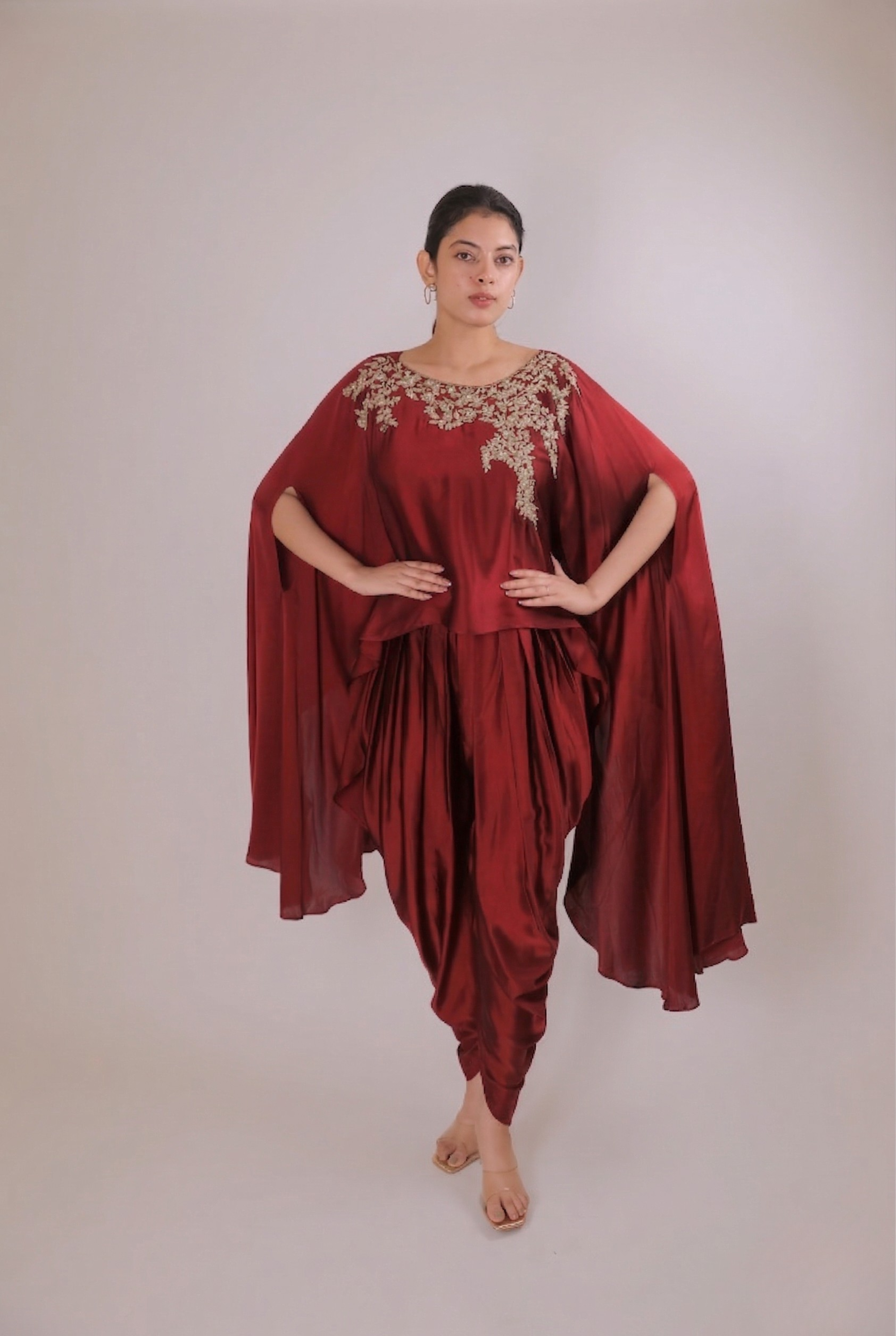 Crimson Radiance Satin Dhoti Set