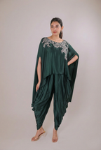 Emerald Cascade Satin Dhoti Set