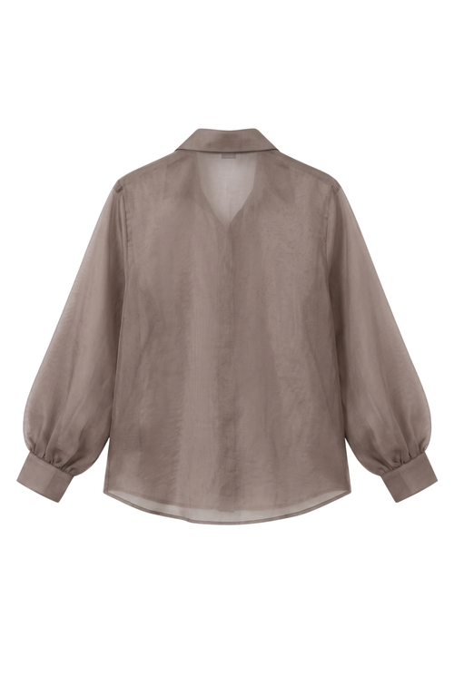 Gray Pearl-Embellished Pure Organza Shirt