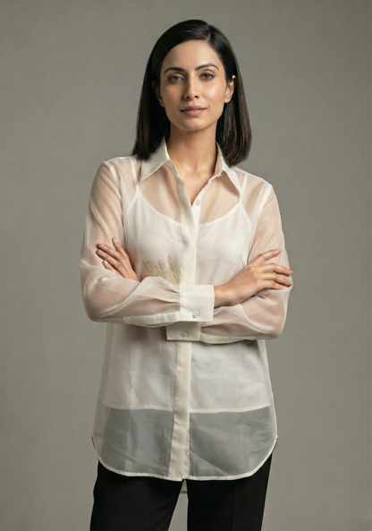 The Ivory Sunflower Pure Organza Shirt