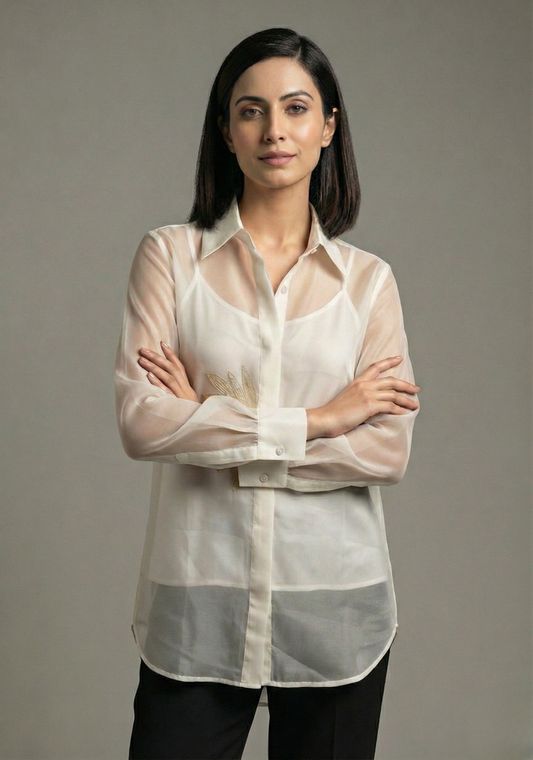 The Ivory Sunflower Pure Organza Shirt