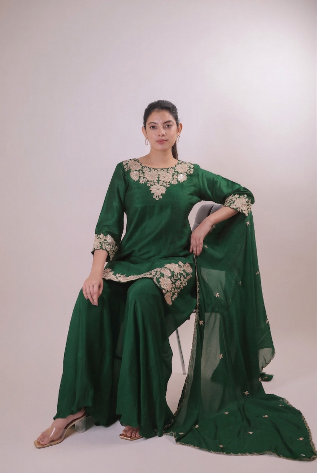 The Emerald Oasis Hand-Embroidered Set