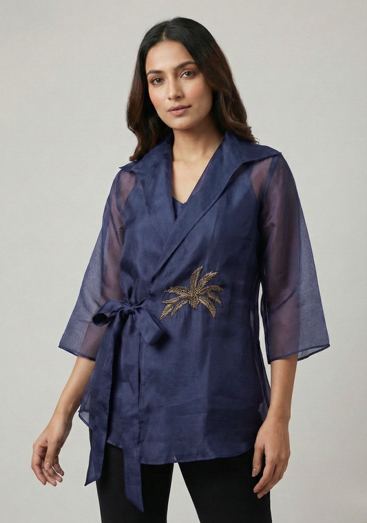 Midnight Sapphire Organza Wrap Shirt