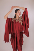 Crimson Radiance Satin Dhoti Set