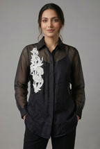Midnight Bloom Hand-Embroidered Organza Shirt