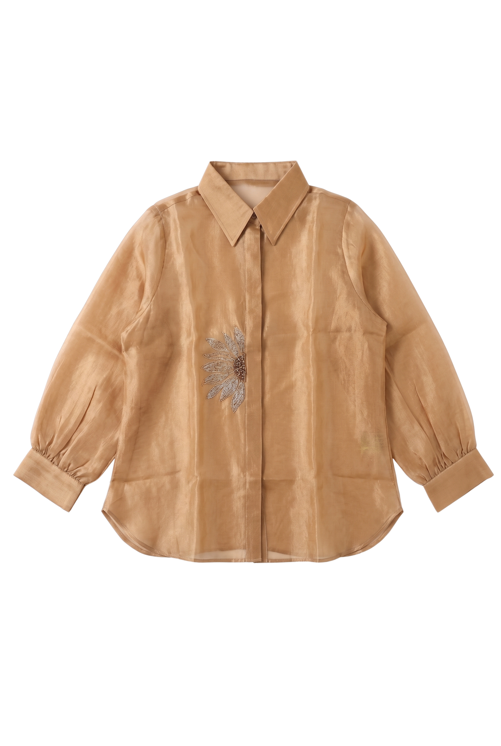 The Champagne Beige Sunflower Pure Organza Shirt
