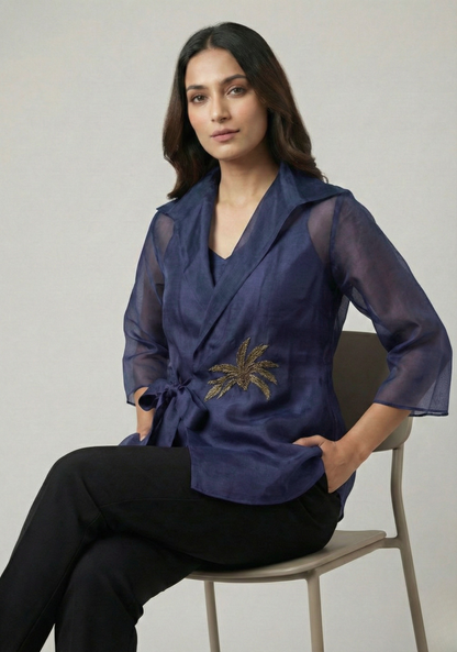 Midnight Sapphire Organza Wrap Shirt