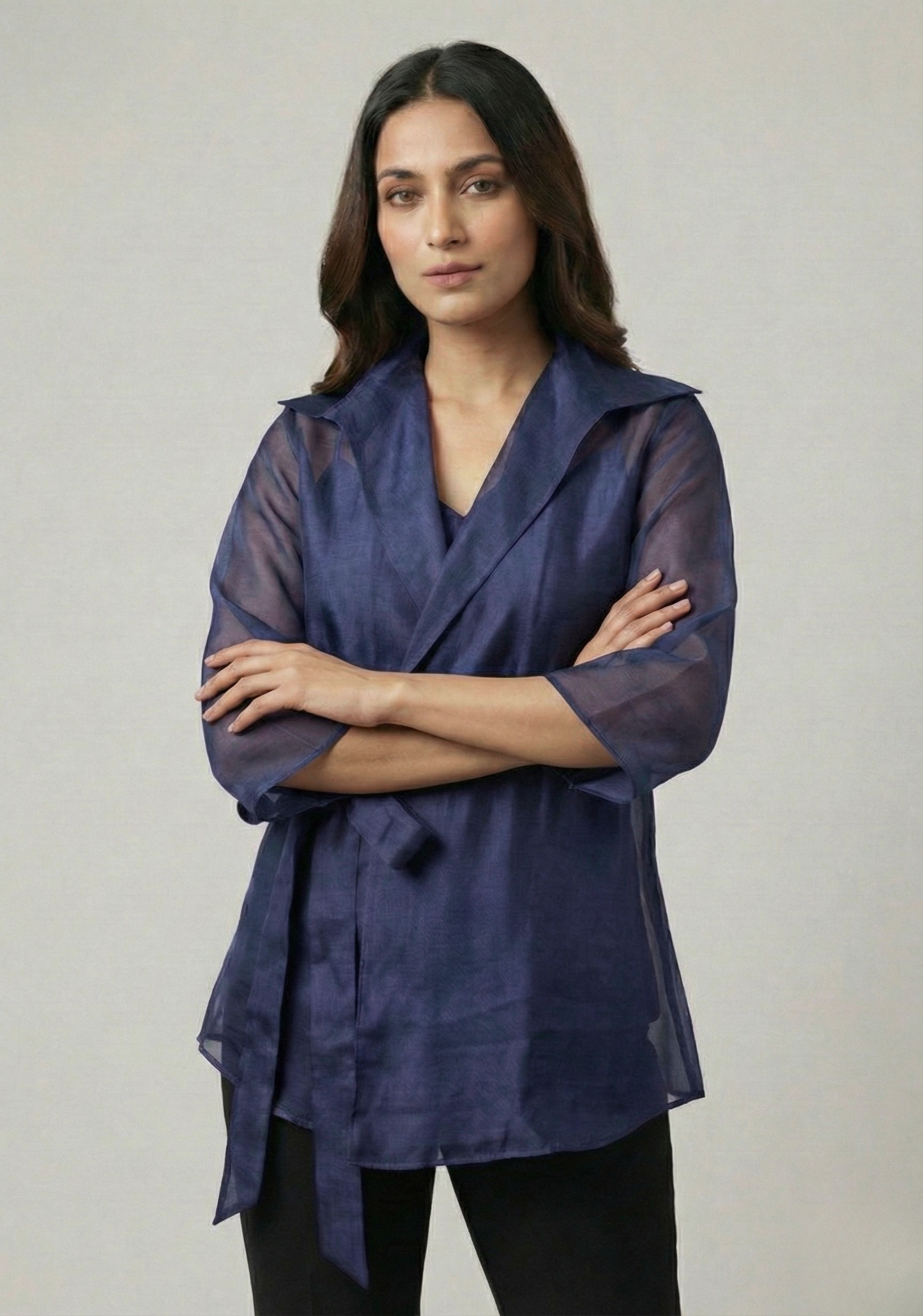 Midnight Sapphire Organza Wrap Shirt