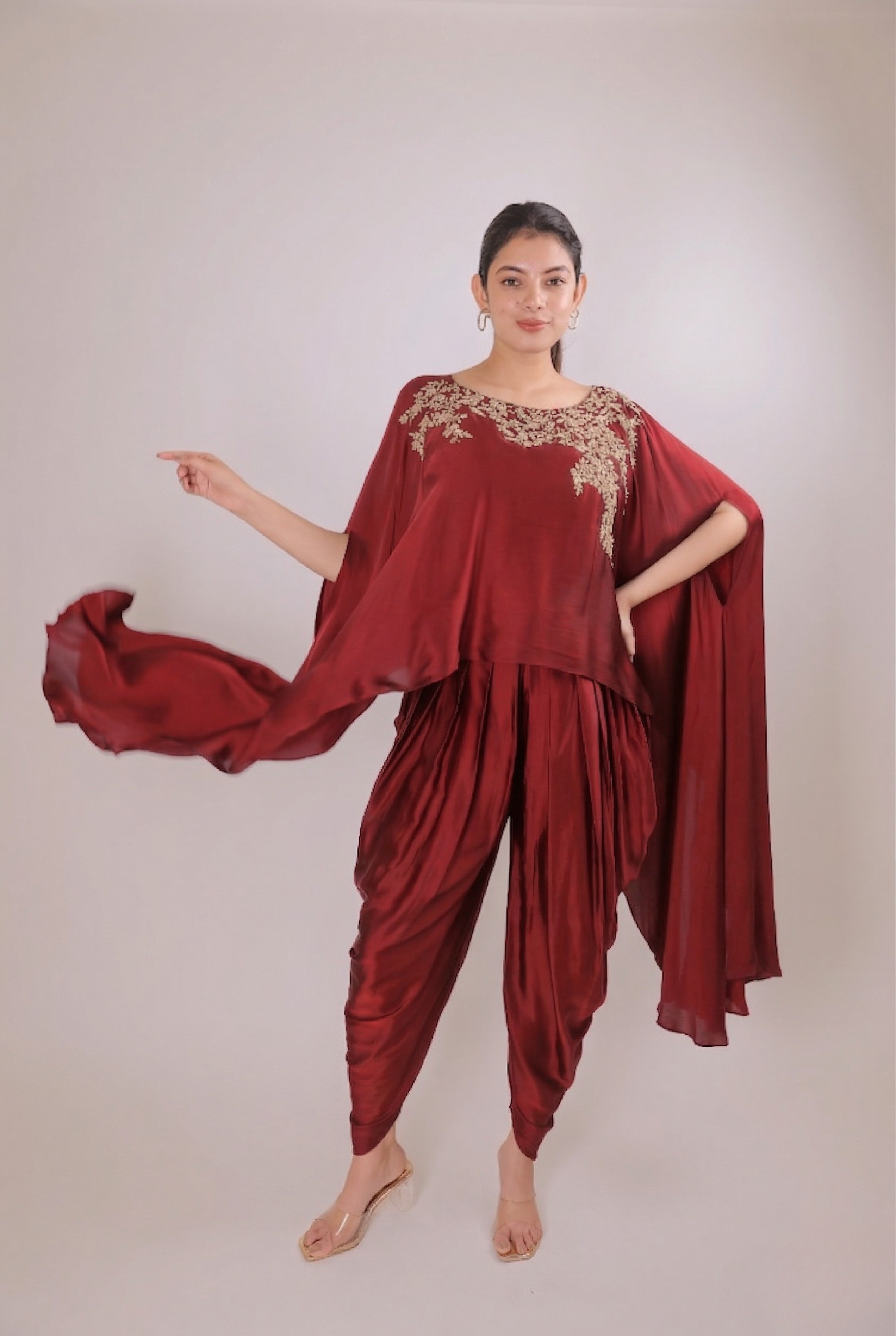 Crimson Radiance Satin Dhoti Set