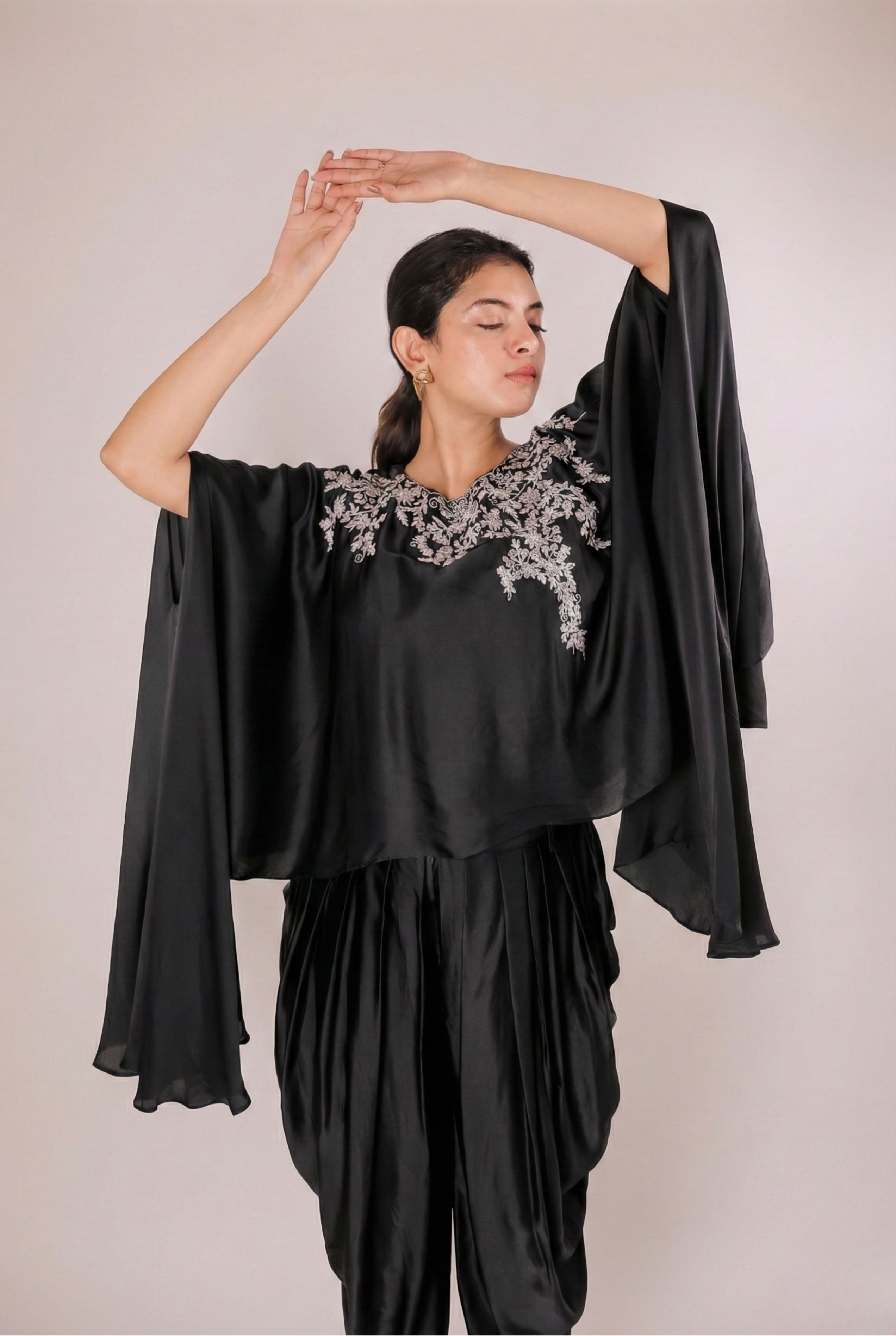 Midnight Onyx Satin Dhoti Set