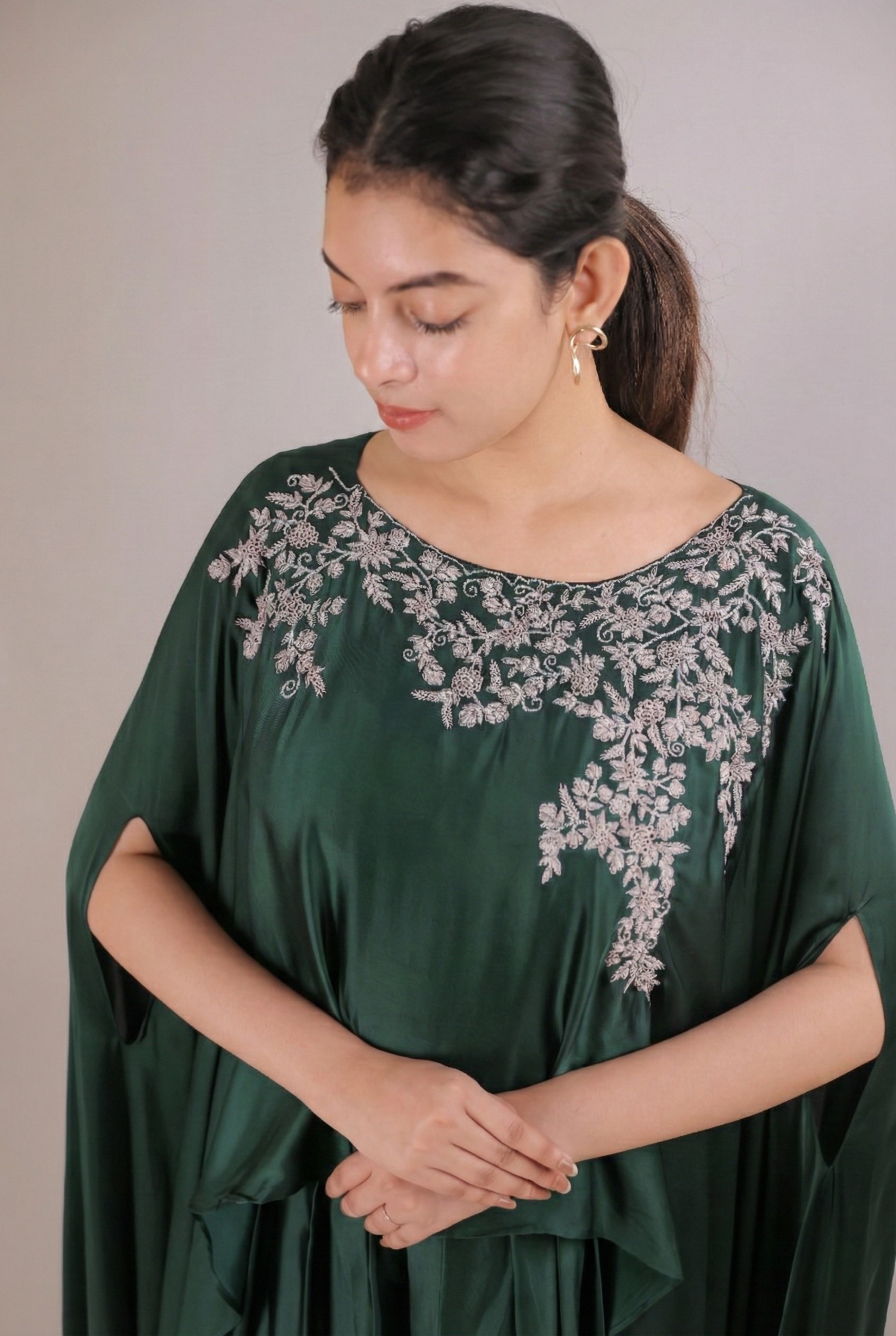 Emerald Cascade Satin Dhoti Set