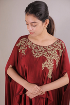 Crimson Radiance Satin Dhoti Set
