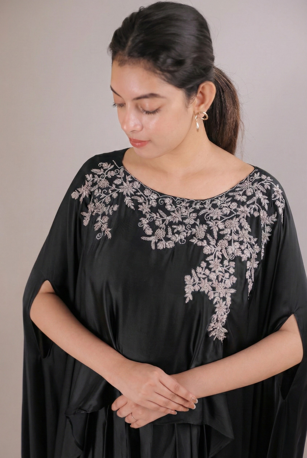 Midnight Onyx Satin Dhoti Set