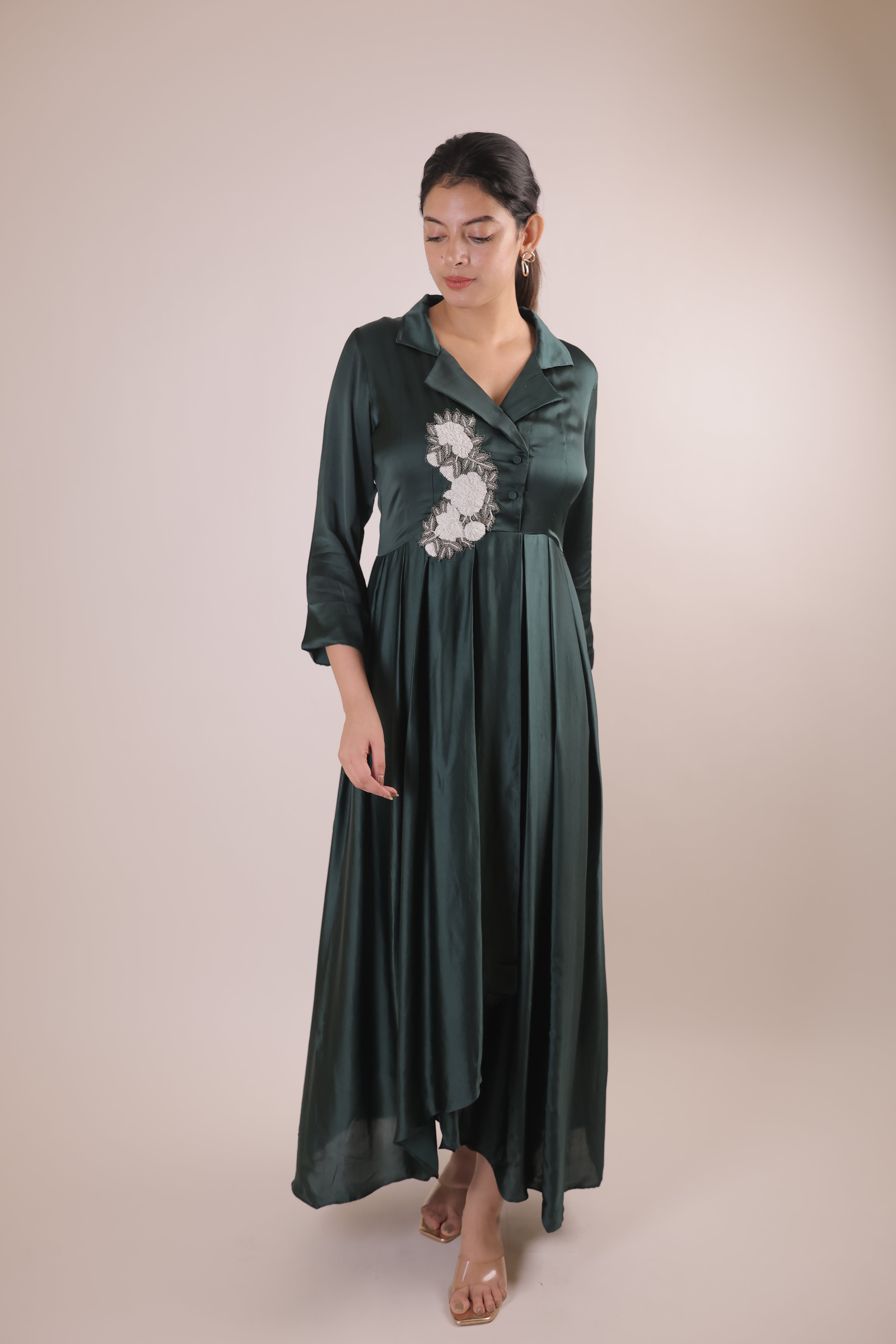The Emerald Artisanal Flora Satin Frock
