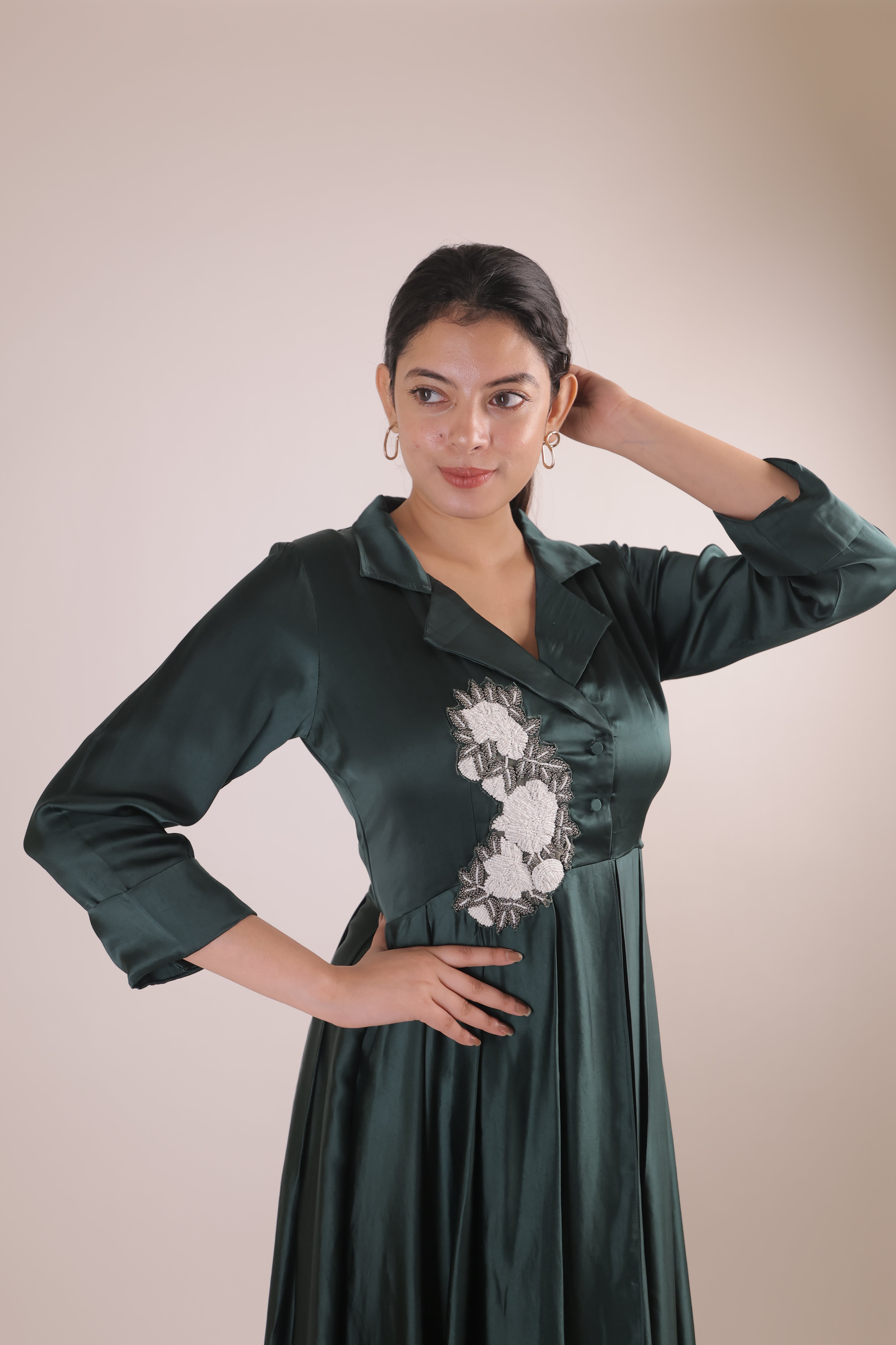 The Emerald Artisanal Flora Satin Frock