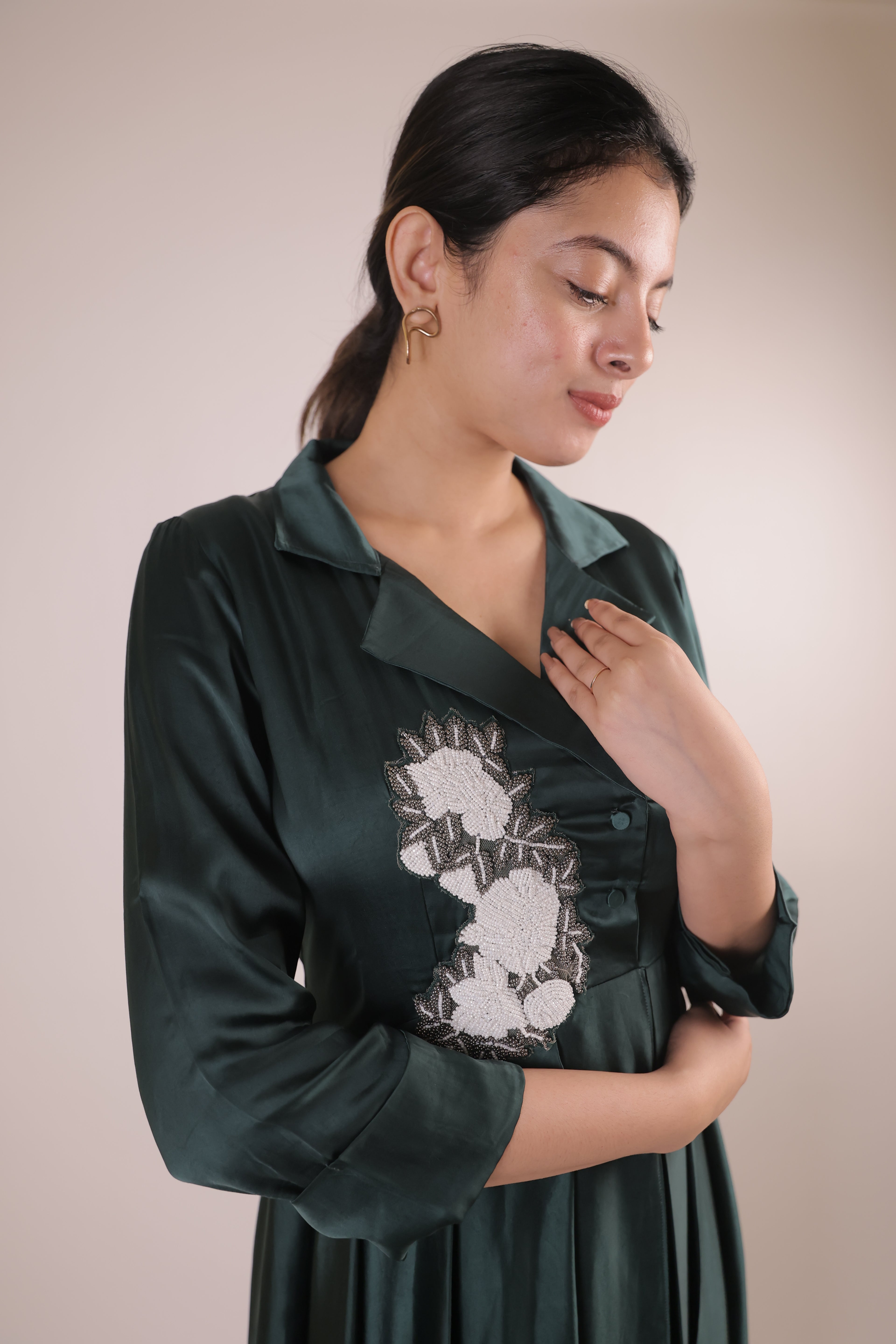 The Emerald Artisanal Flora Satin Frock