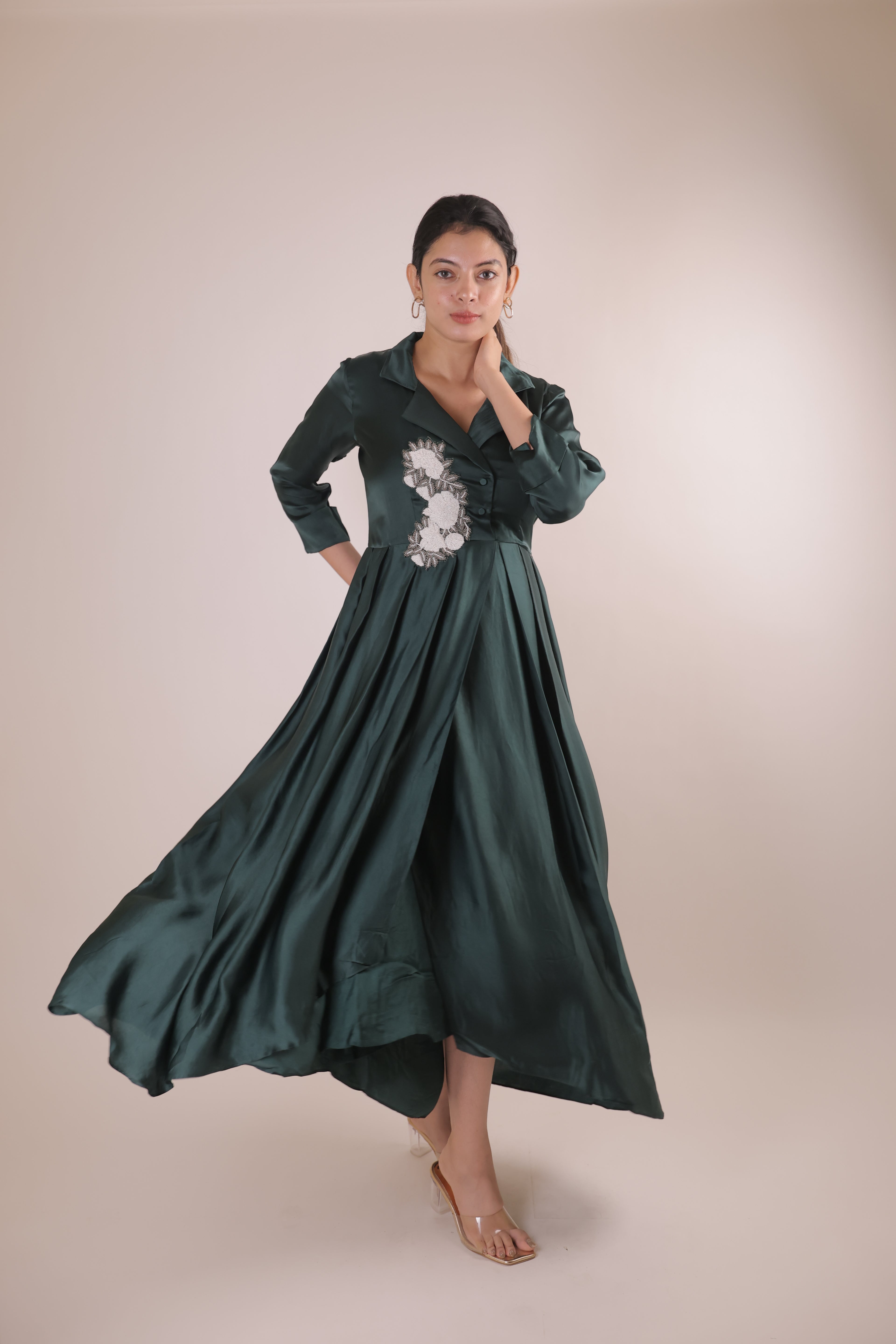 The Emerald Artisanal Flora Satin Frock