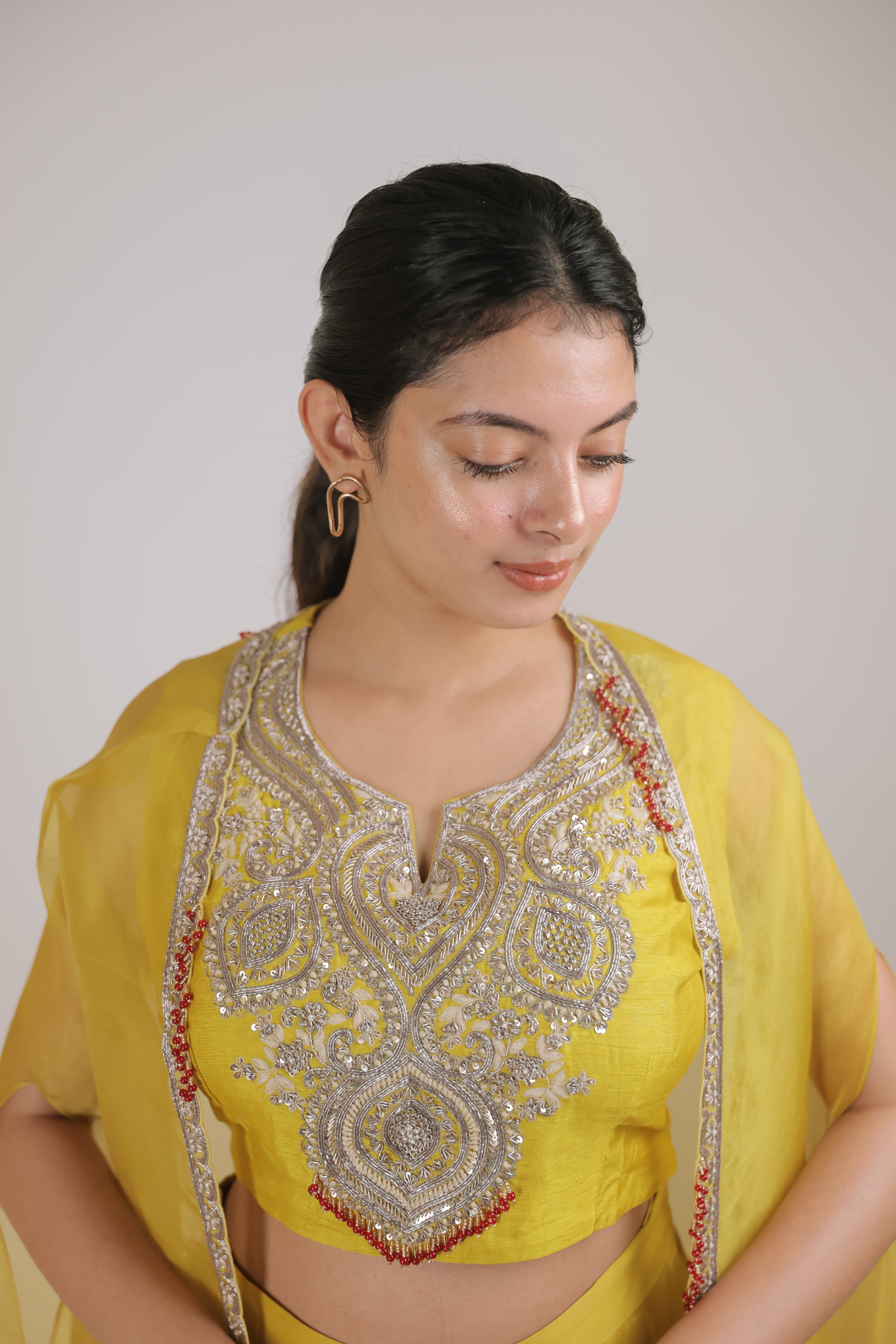 Mustard kora cape with pleated skirt