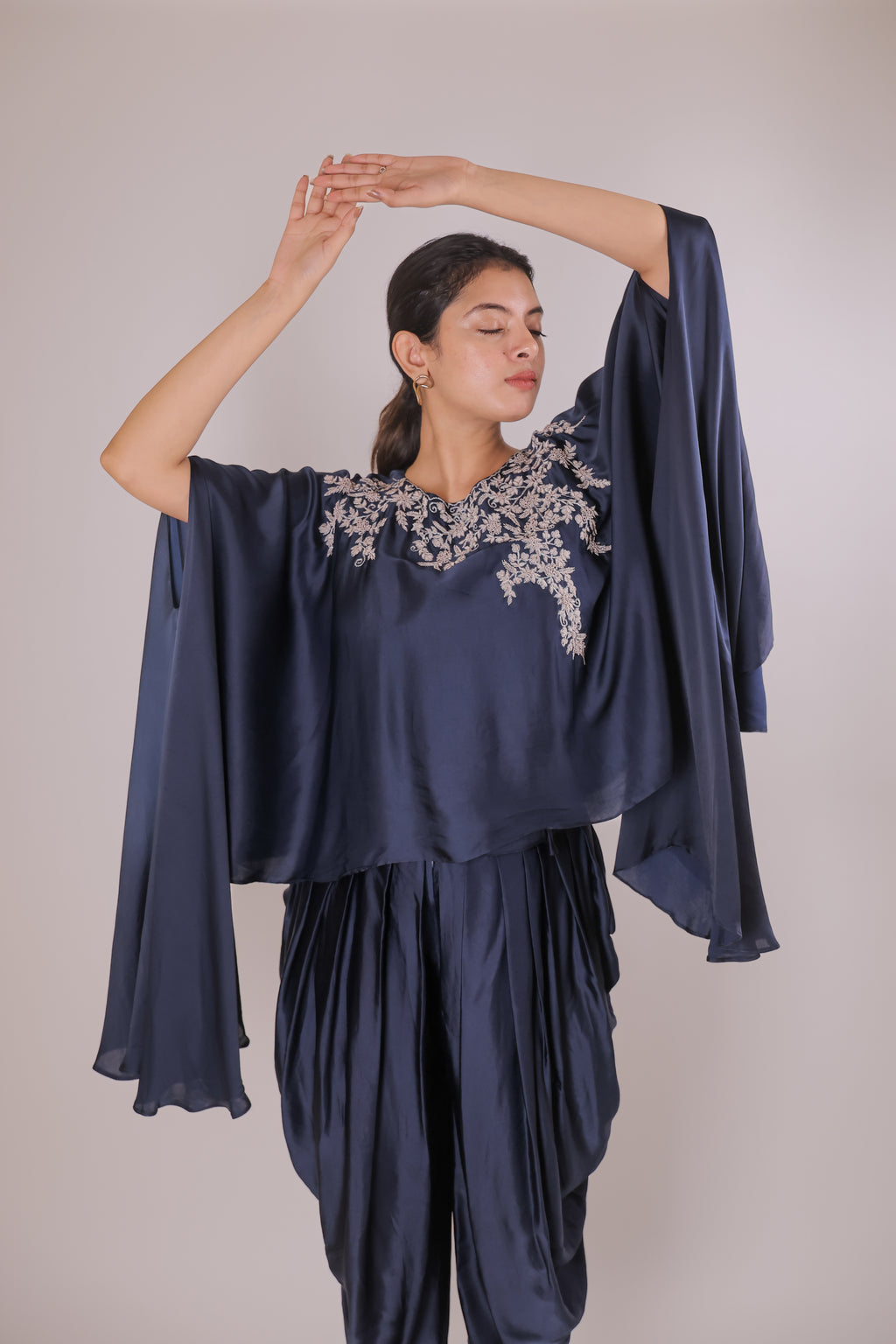 Navy Tulip pants with cape