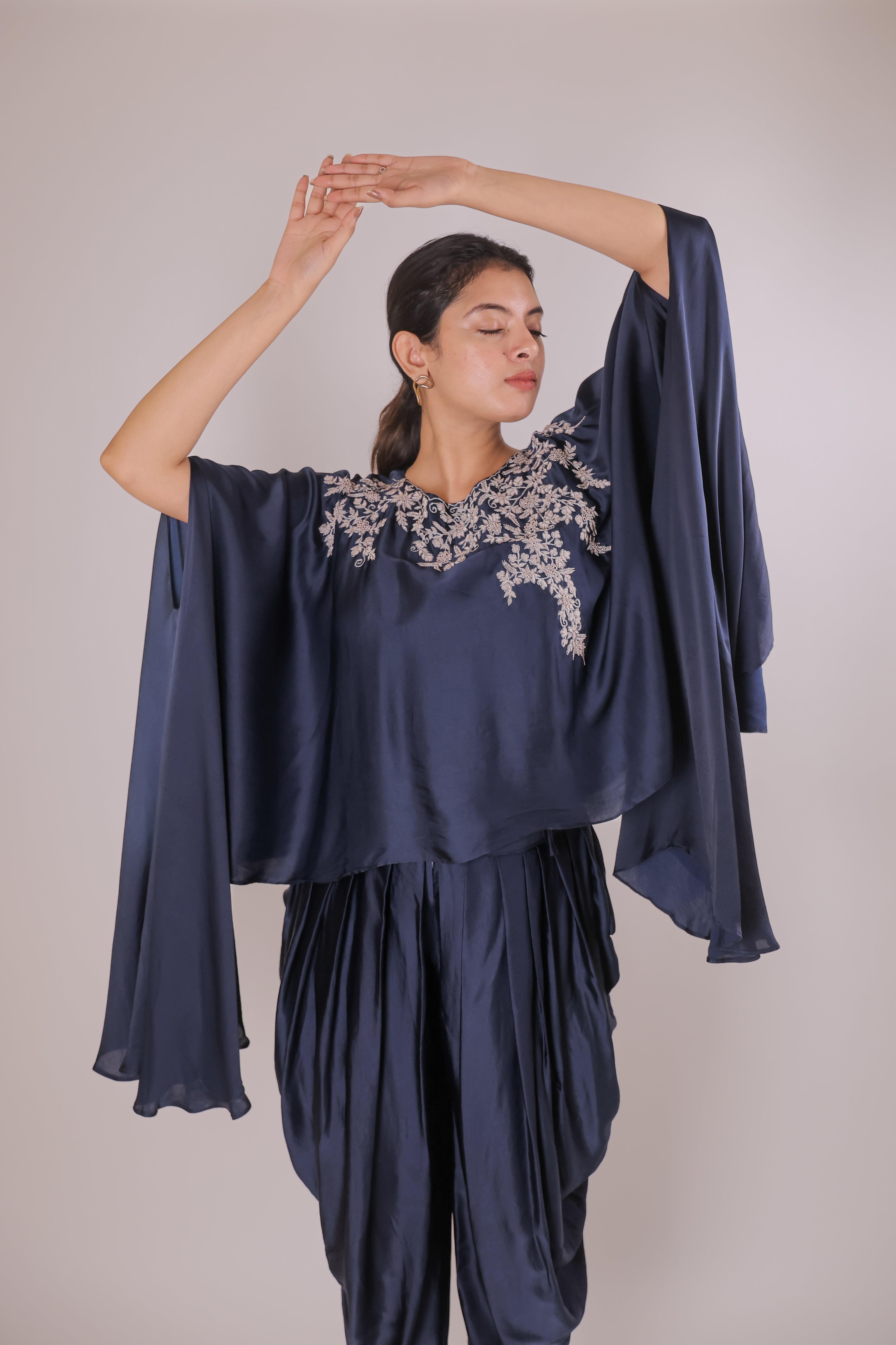 Navy Tulip pants with cape