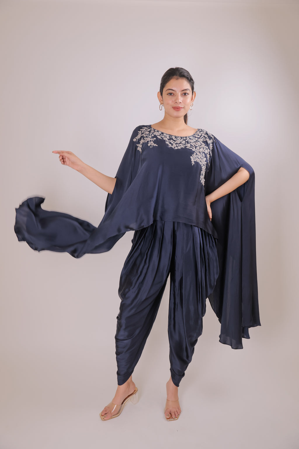 Navy Tulip pants with cape