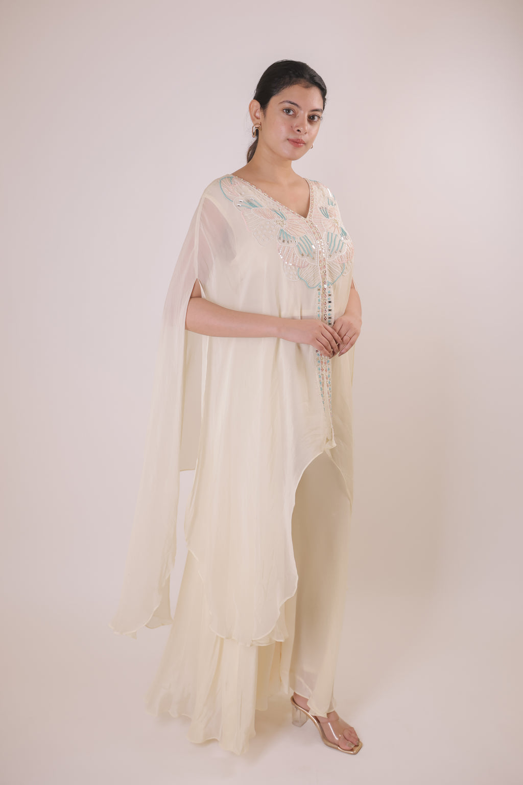 Beige Butterfly cape dress