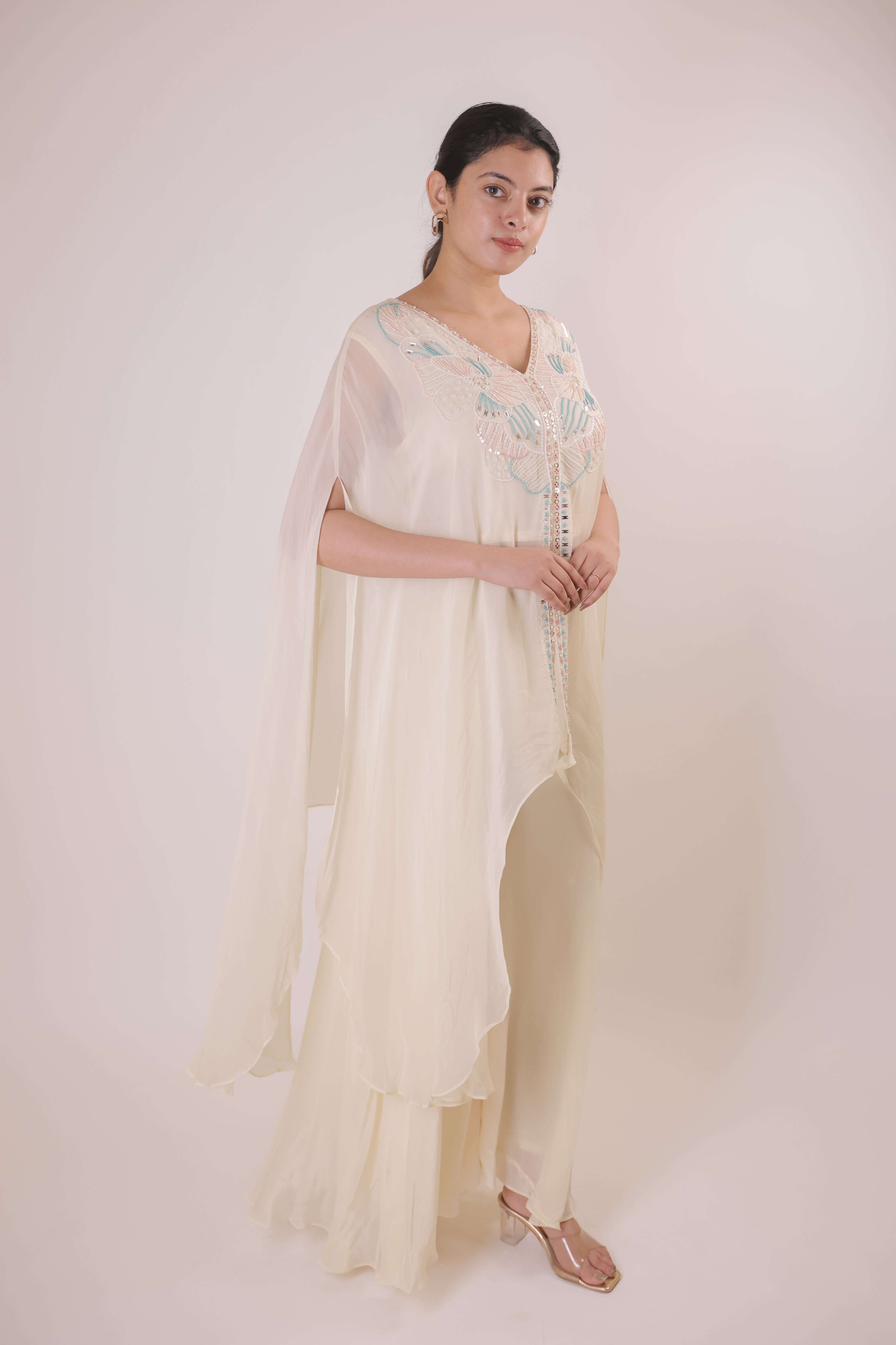 Beige Butterfly cape dress