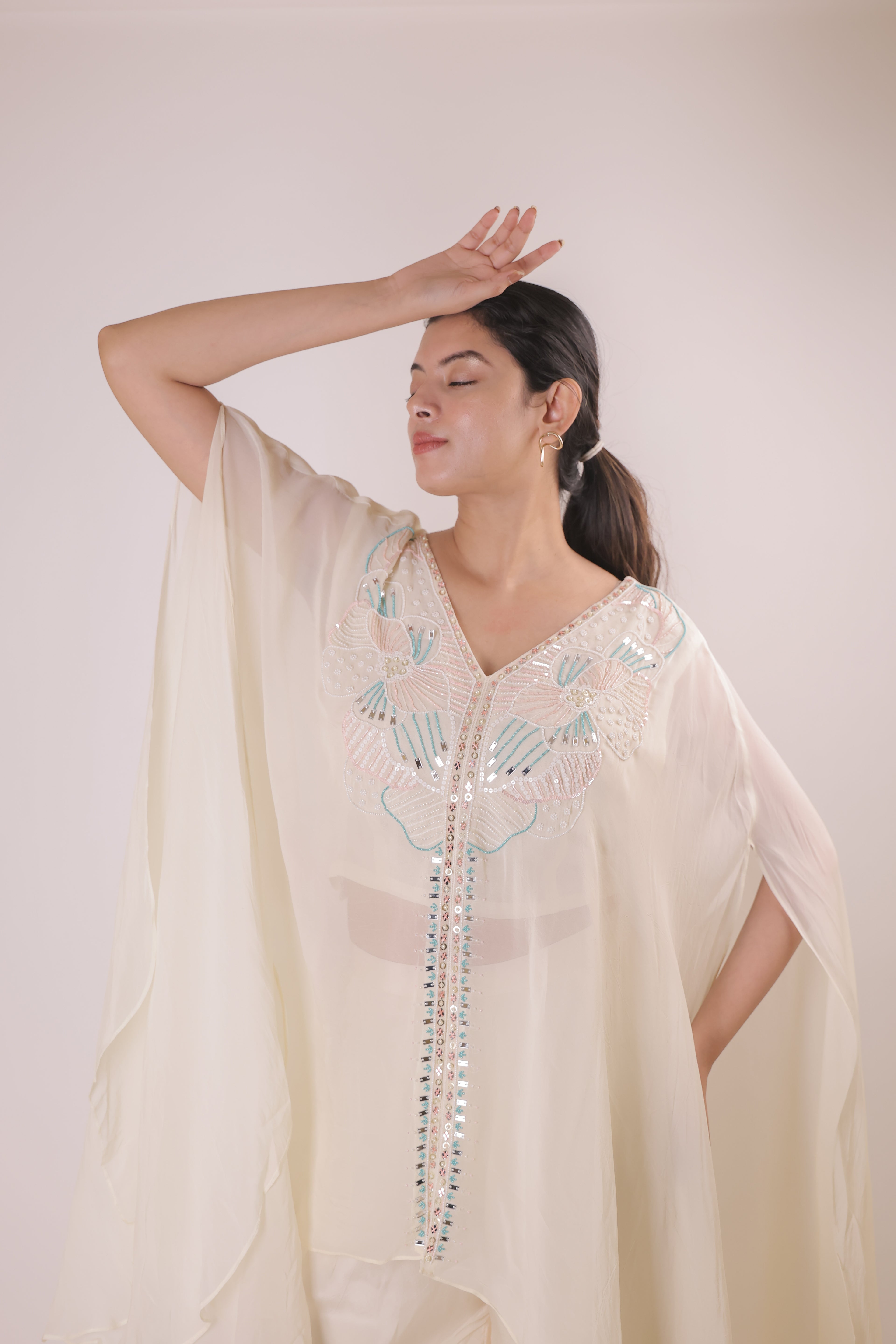 Beige Butterfly cape dress