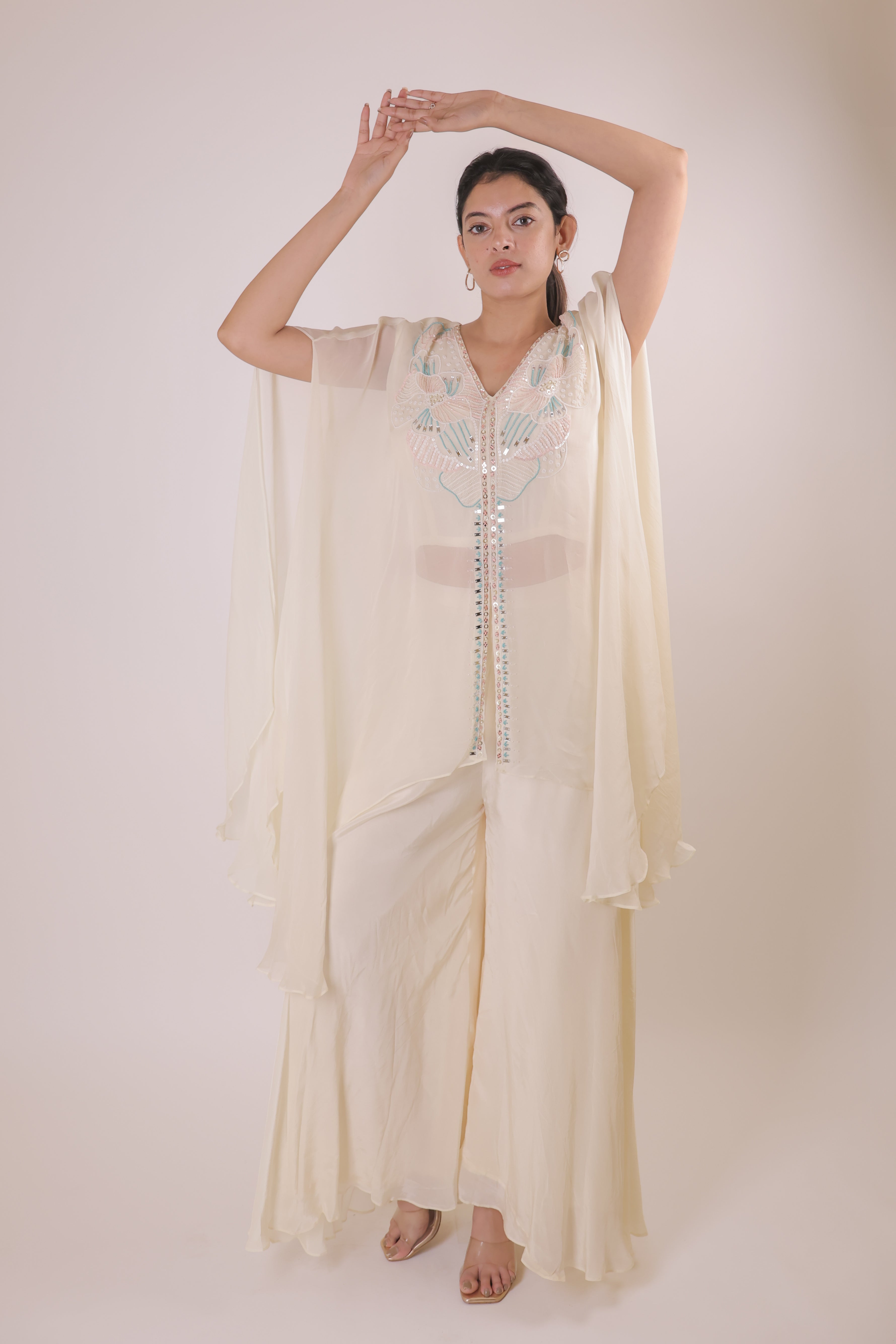 Beige Butterfly cape dress