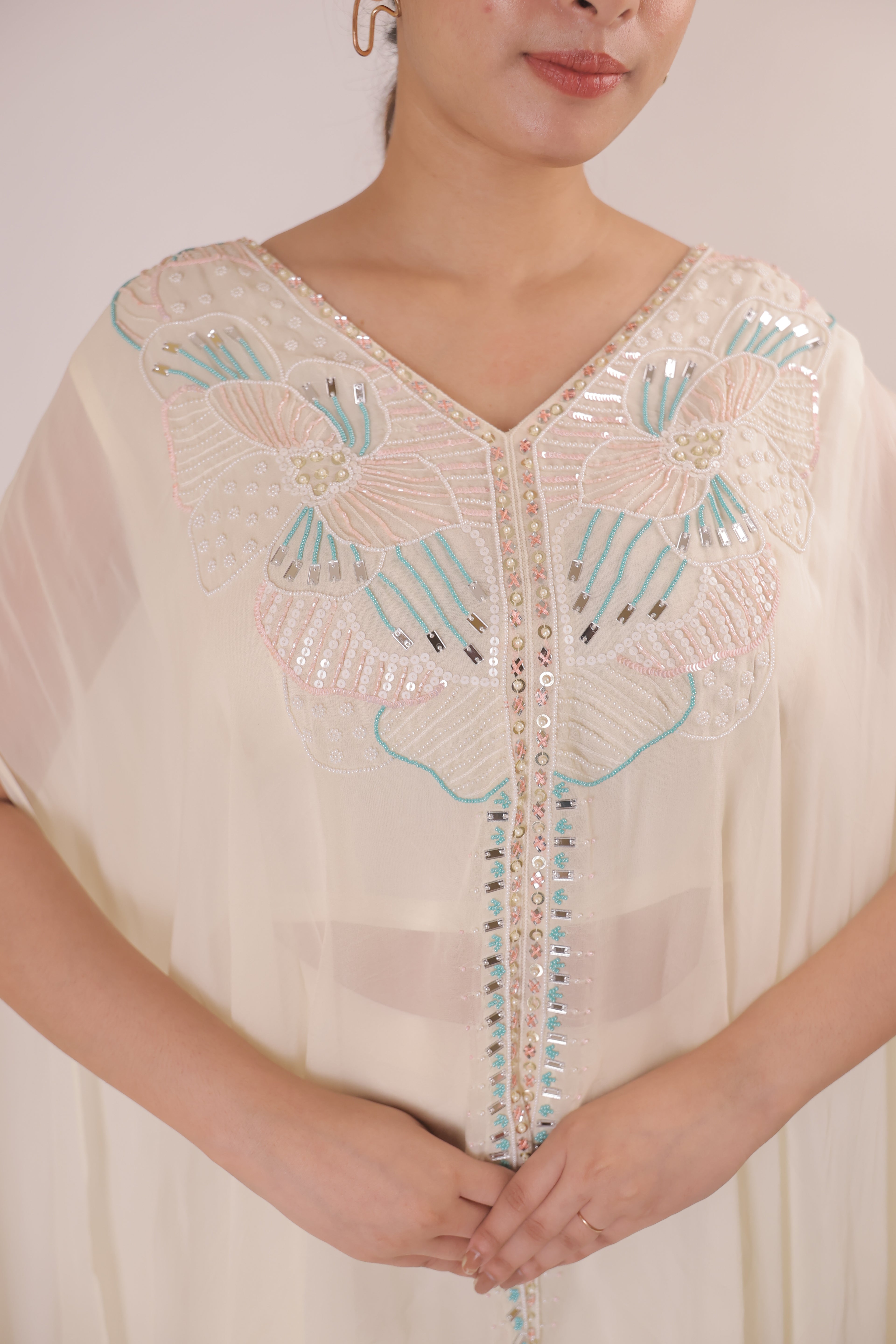 Beige Butterfly cape dress