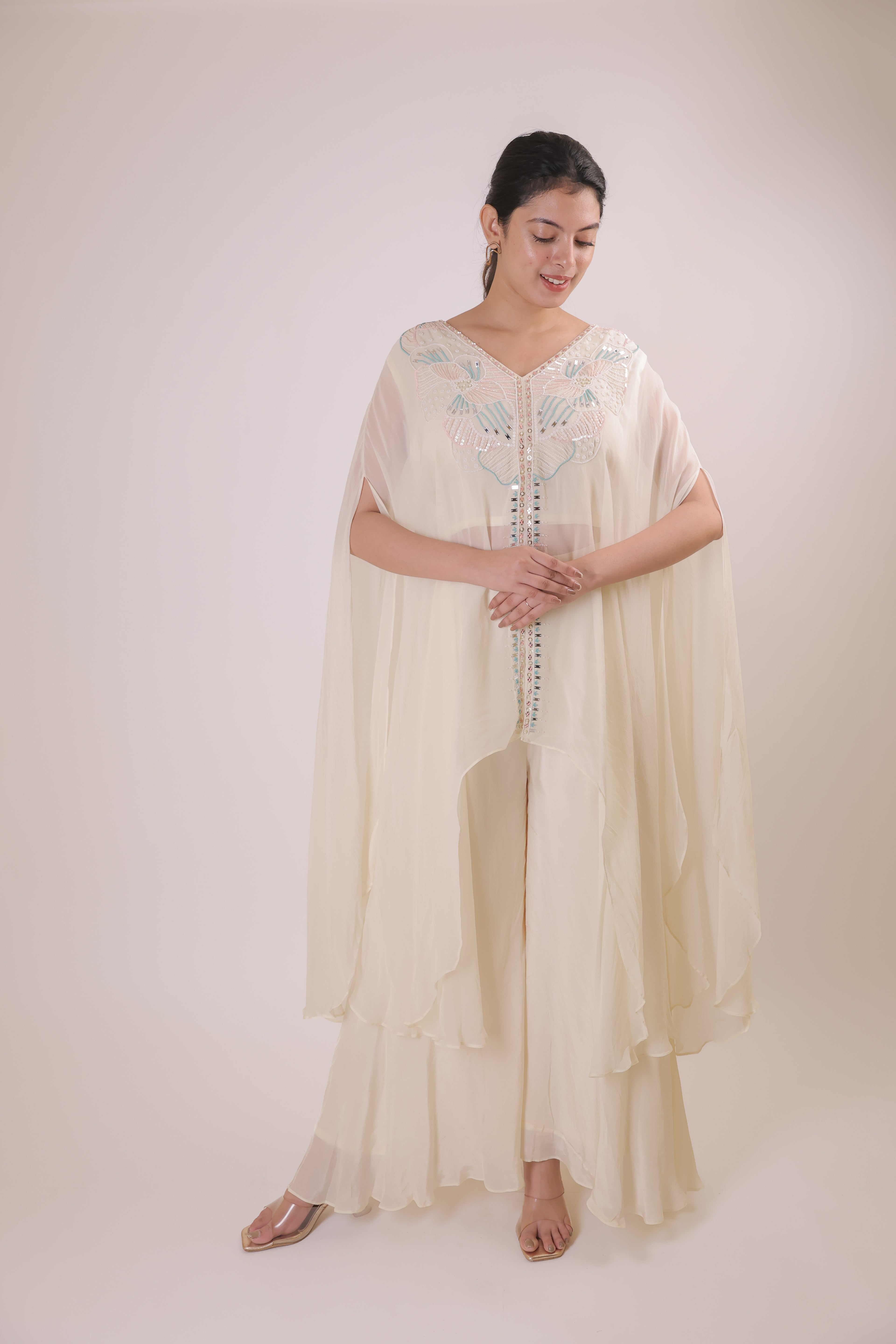 Beige Butterfly cape dress